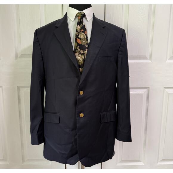 Lauren Ralph Lauren Men's Navy 100%Wool Gold Buttons Sportscoat Blazer Size 44L - Picture 1 of 12
